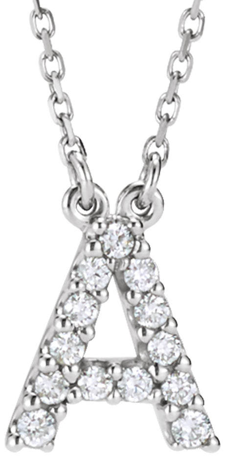 14K White Gold 1/8 CTW Natural Diamond Initial A 16" Necklace