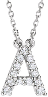 14K White Gold 1/8 CTW Natural Diamond Initial A 16" Necklace