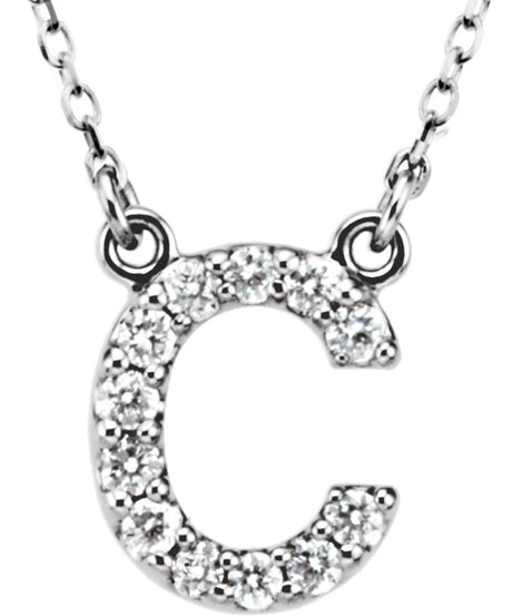 14K White 1/8 CTW Natural Diamond Initial C 16" Necklace