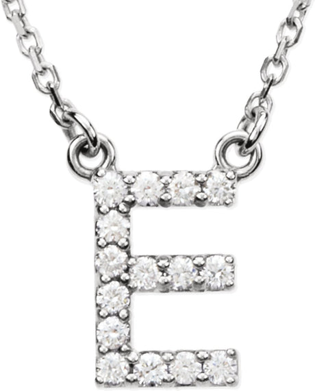 14K White Gold 1/8 CTW Natural Diamond Initial E 16" Necklace