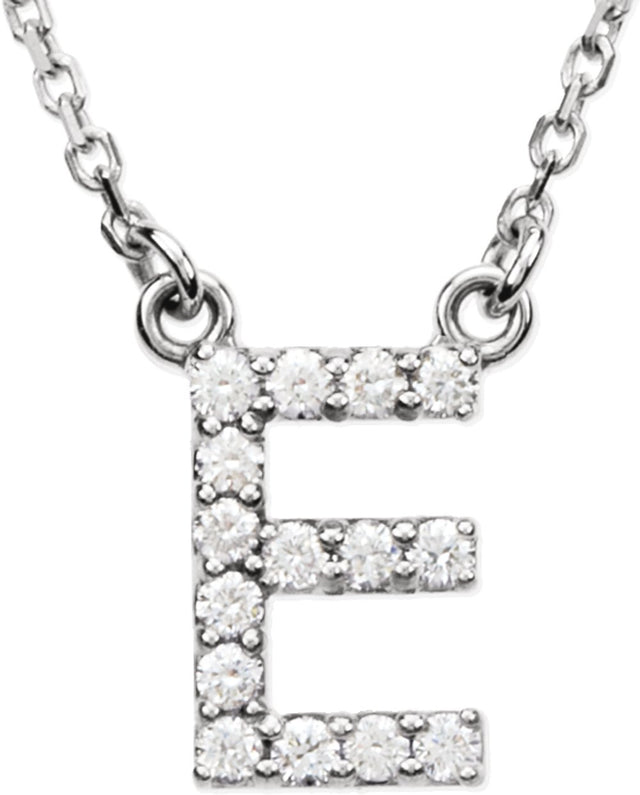 14K White Gold 1/8 CTW Natural Diamond Initial E 16" Necklace