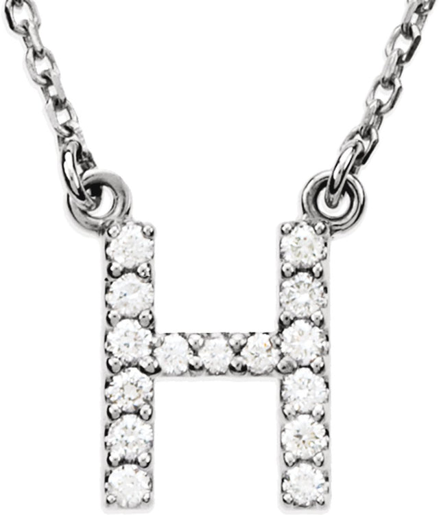 14K White Gold 1/8 CTW Natural Diamond Initial H 16" Necklace