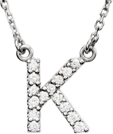 14K White Gold 1/8 CTW Natural Diamond Initial K 16" Necklace