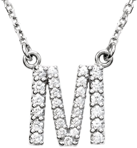 14K White Gold 1/6 CTW Natural Diamond Initial M 16" Necklace