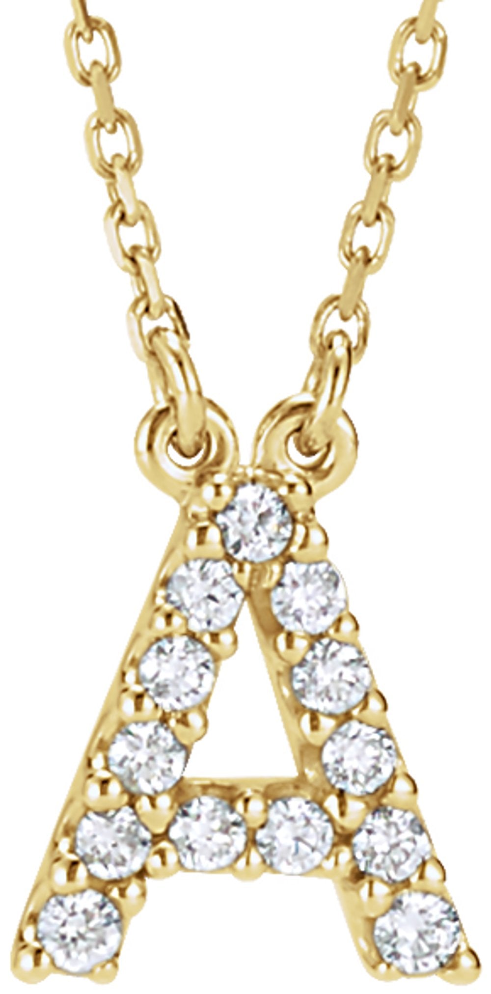 14K Yellow Gold 1/8 CTW Natural Diamond Initial A 16" Necklace