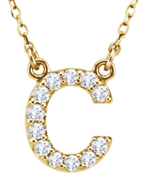 14K Yellow Gold 1/8 CTW Natural Diamond Initial C 16" Necklace