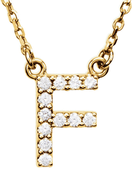14K Yellow Gold 1/8 CTW Natural Diamond Initial F 16" Necklace
