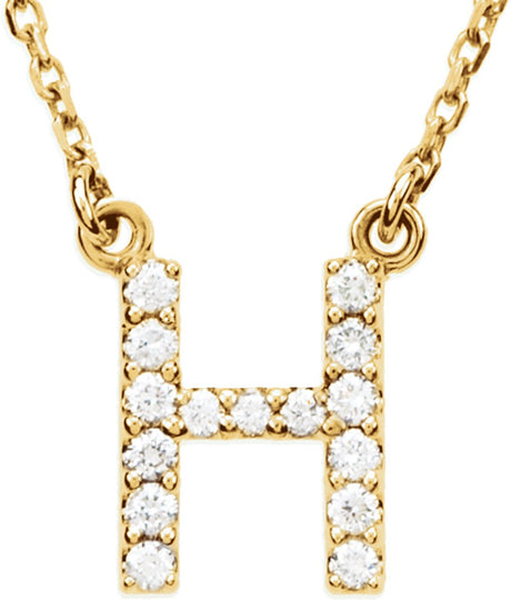 14K Yellow Gold 1/8 CTW Natural Diamond Initial H 16" Necklace