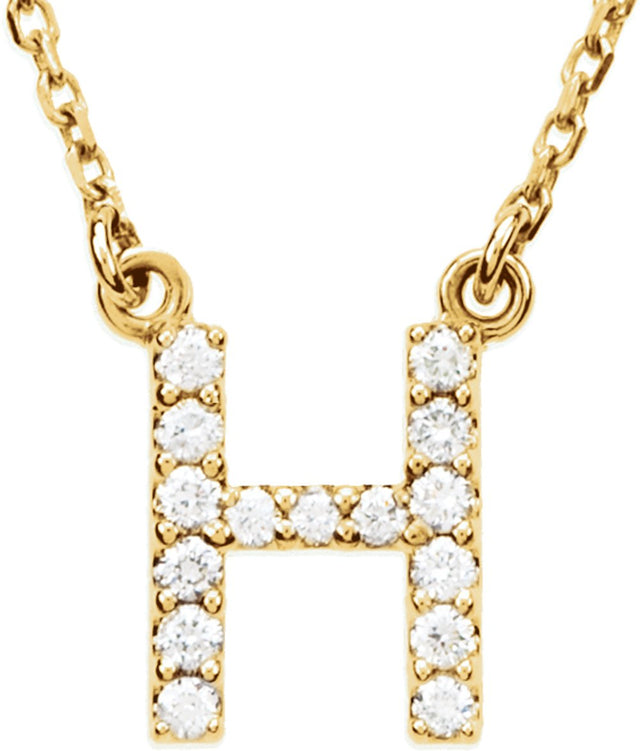14K Yellow Gold 1/8 CTW Natural Diamond Initial H 16" Necklace
