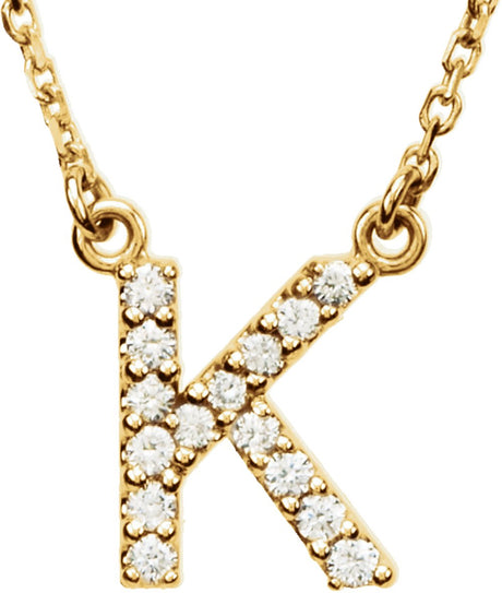 14K Yellow Gold 1/8 CTW Natural Diamond Initial K 16" Necklace