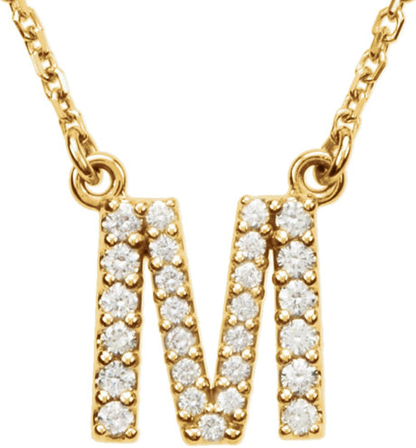 14K Yellow Gold 1/8 CTW Natural Diamond Initial M 16" Necklace