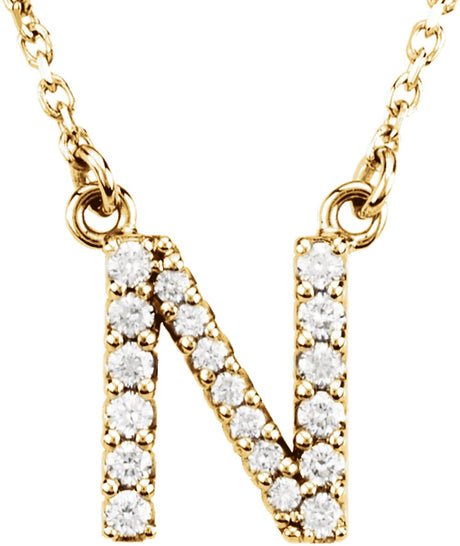 14K Yellow 1/8 CTW Natural Diamond Initial N 16" Necklace