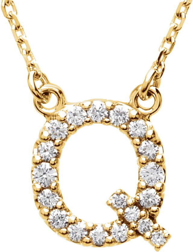 14K Yellow Gold 1/6 CTW Natural Diamond Initial Q 16" Necklace