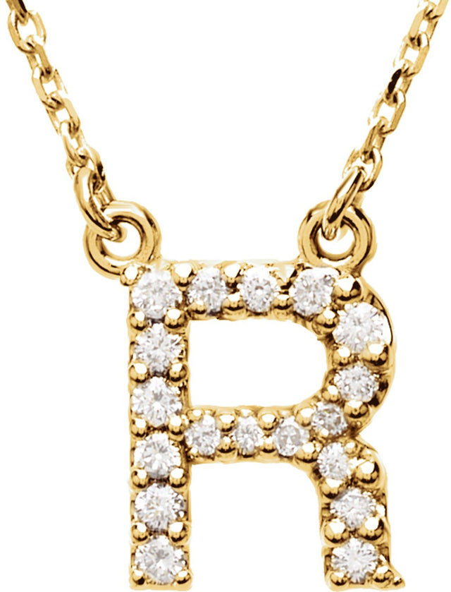 14K Yellow 1/8 CTW Natural Diamond Initial R 16" Necklace