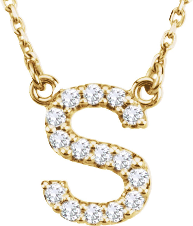 14K Yellow Gold 1/8 CTW Natural Diamond Initial S 16" Necklace