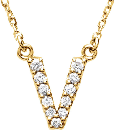 14K Yellow 1/8 CTW Natural Diamond Initial V 16" Necklace