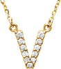 14K Yellow 1/8 CTW Natural Diamond Initial V 16" Necklace