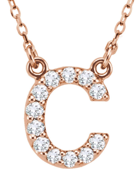 14K Rose 1/8 CTW Natural Diamond Initial C 16" Necklace