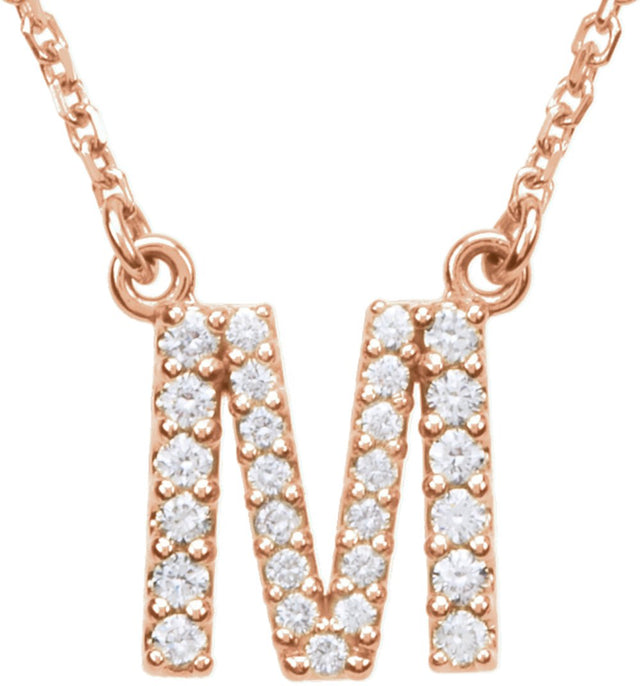 14K Rose 1/6 CTW Natural Diamond Initial M 16" Necklace