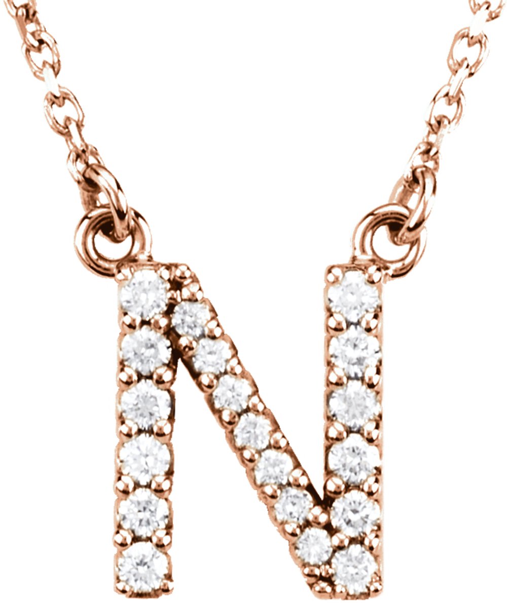 14K Rose 1/8 CTW Natural Diamond Initial N 16" Necklace