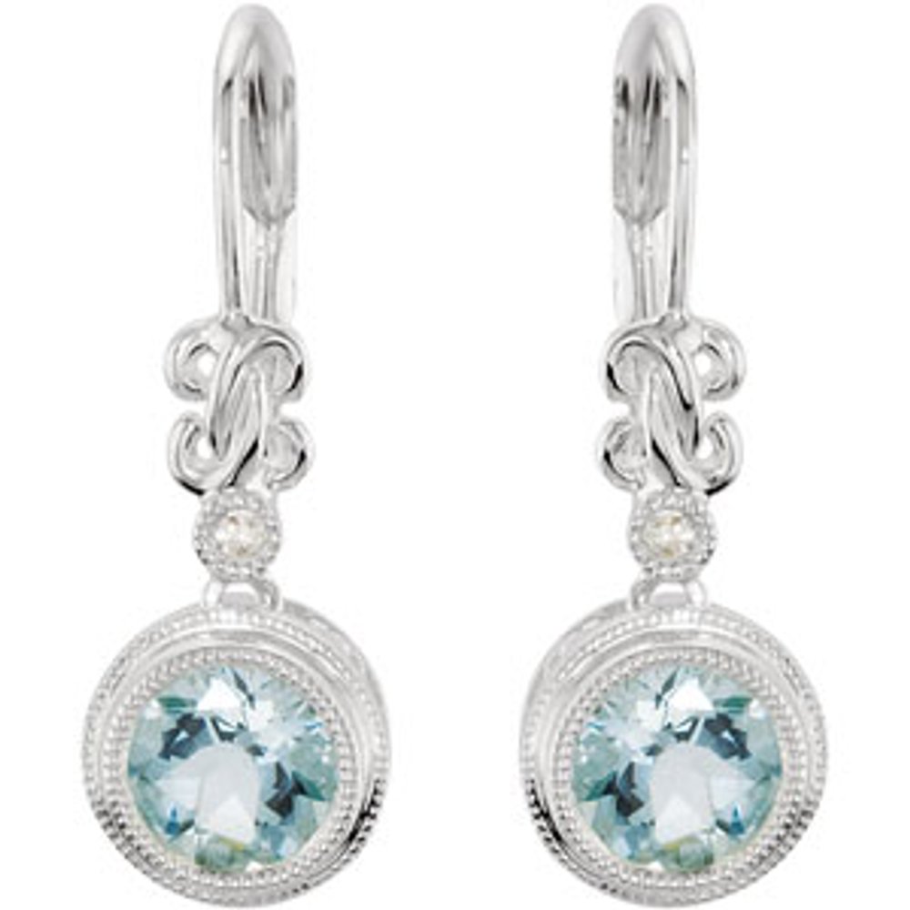 14K White Natural Aquamarine & .02 CTW Natural Diamond Earrings