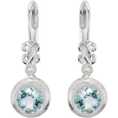 14K White Natural Aquamarine & .02 CTW Natural Diamond Earrings