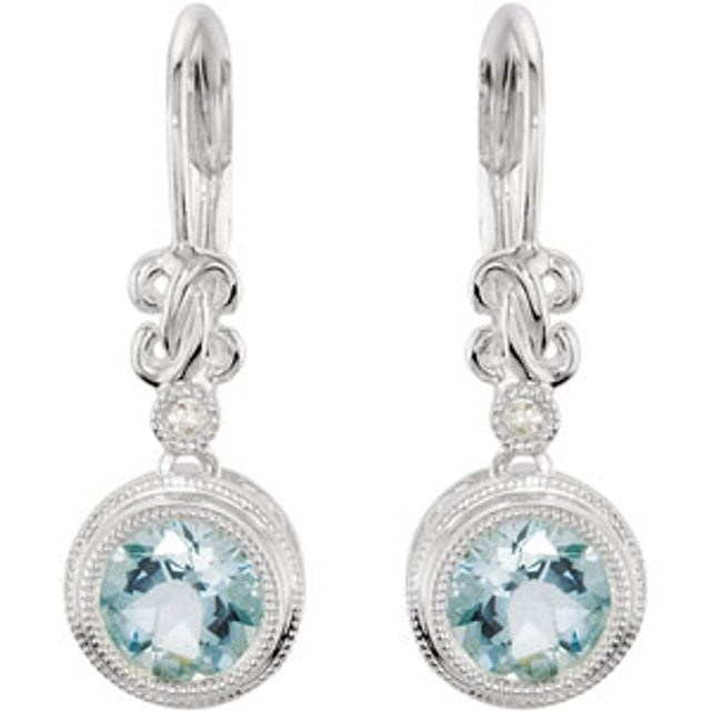 Sterling Silver Natural Aquamarine & .02 CTW Natural Diamond Earrings