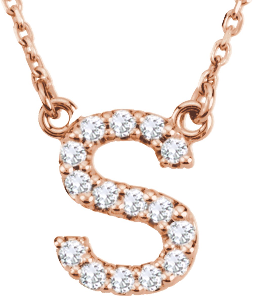 14K Rose 1/8 CTW Natural Diamond Initial S 16" Necklace