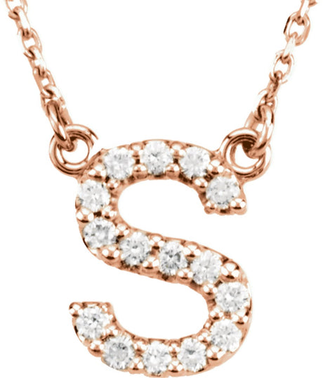 14K Rose 1/8 CTW Natural Diamond Initial S 16" Necklace