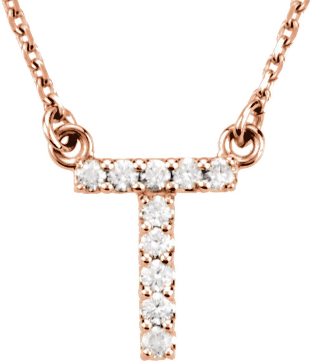 14K Rose 1/10 CTW Natural Diamond Initial T 16" Necklace