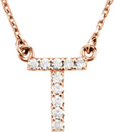 14K Rose 1/10 CTW Natural Diamond Initial T 16" Necklace