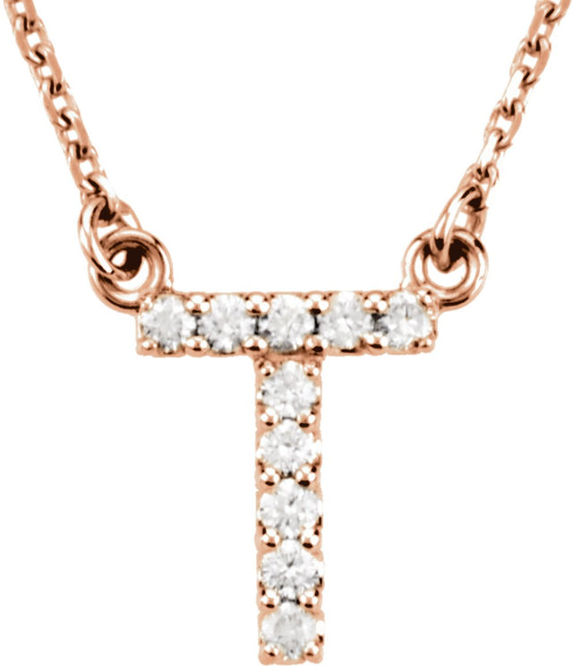 14K Rose 1/10 CTW Natural Diamond Initial T 16" Necklace