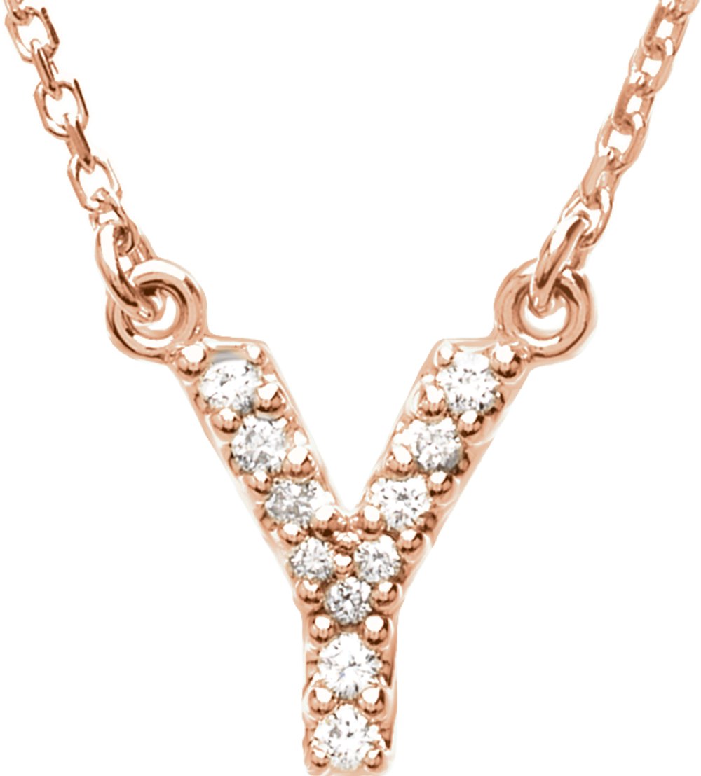 14K Rose .08 CTW Natural Diamond Initial Y 16" Necklace