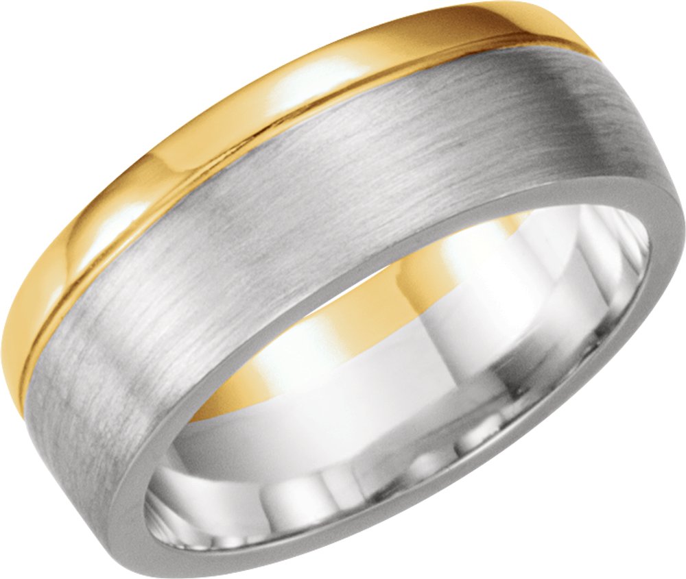 14K White/Yellow 6.75 mm Flat Edge Band with Polished & Satin Finish