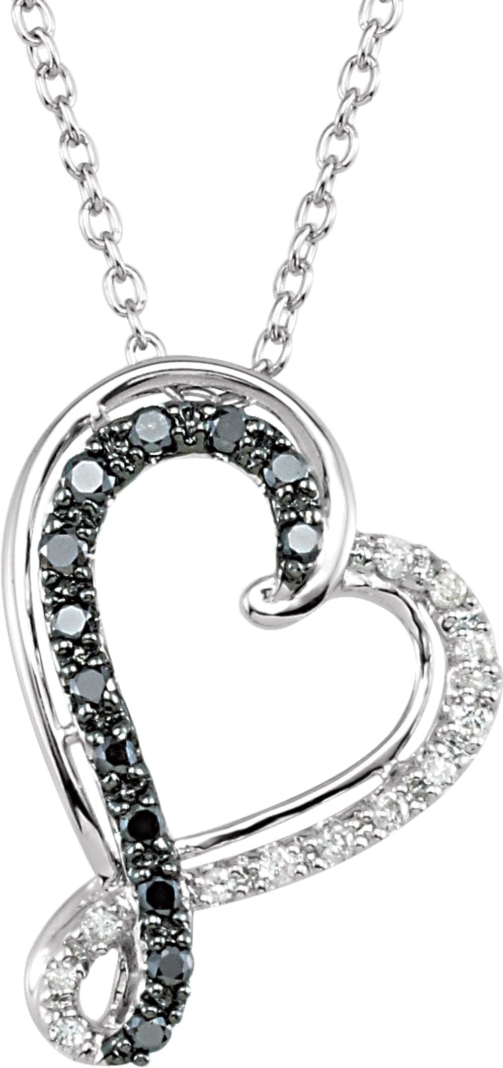 Sterling Silver 1/5 CTW Natural Black & White Diamond Heart 18" Necklace  