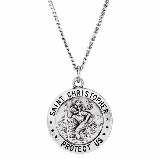 Sterling Silver 18 mm St. Christopher U.S. Air Force Medal 18" Necklace