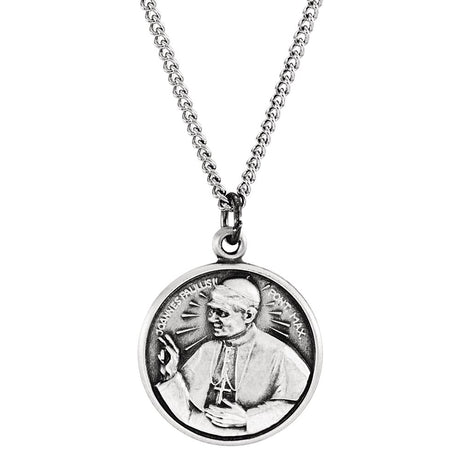 Sterling Silver 15 mm Round Pope John Paul II 18" Necklace 