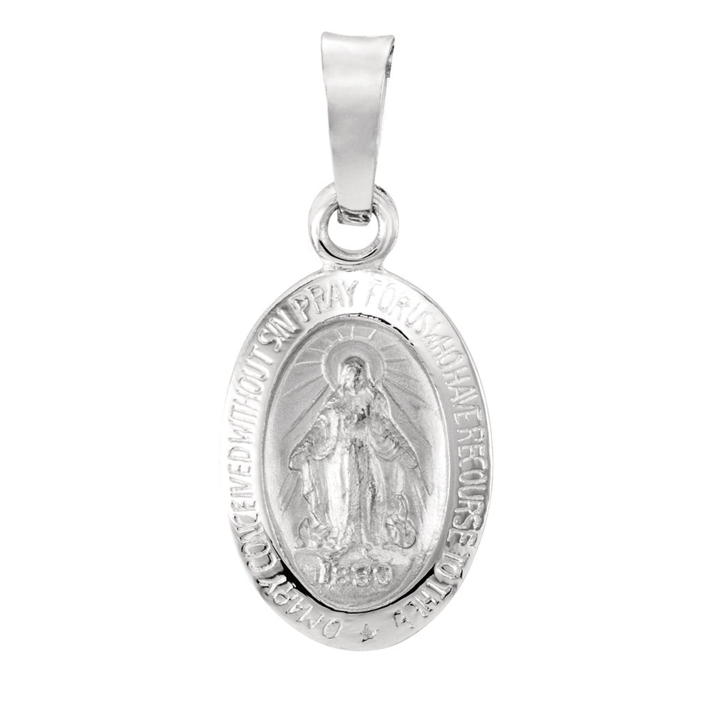 14K White Gold 15x11 mm Oval Miraculous Medal