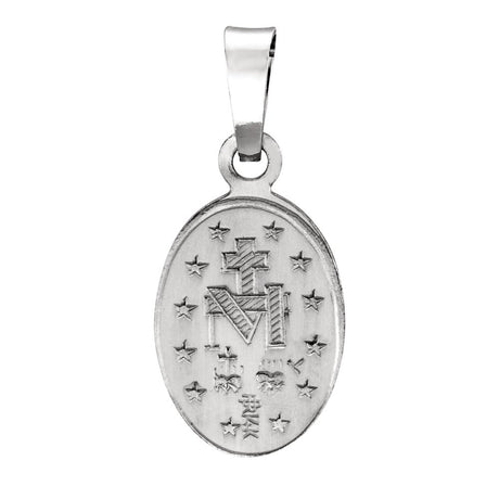 14K White Gold 15x11 mm Oval Miraculous Medal