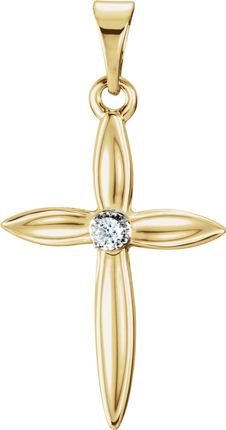 14K Yellow .025 CT Natural Diamond Cross Pendant