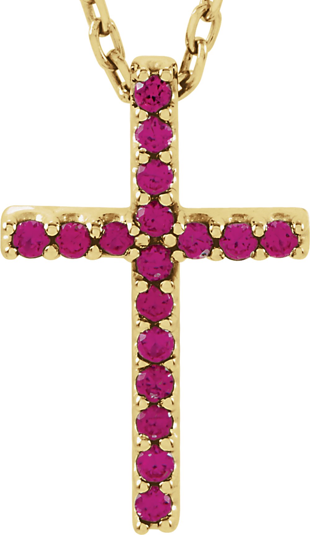 14K Yellow Gold Natural Ruby Petite Cross 16" Necklace