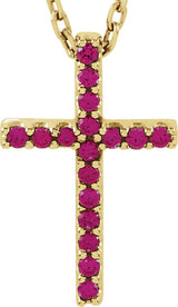 14K Yellow Gold Natural Ruby Petite Cross 16" Necklace