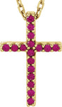 14K Yellow Gold Natural Ruby Petite Cross 16" Necklace