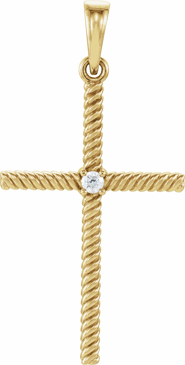 14K Yellow .03 CT Natural Diamond Cross Pendant