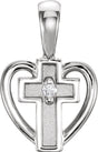 14K White .01 CT Natural Diamond Cross & Heart Pendant
