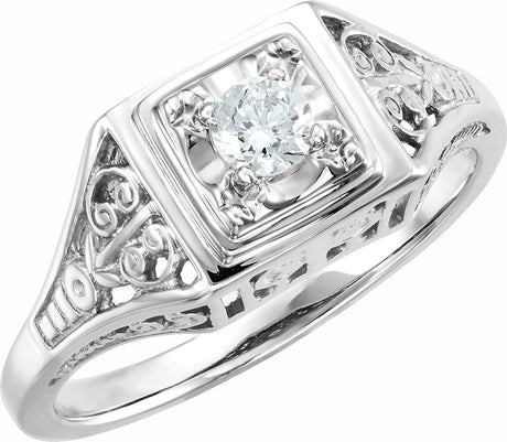 14K White 1/6 CTW Natural Diamond Filigree Ring