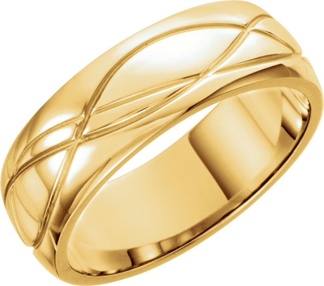 14K Yellow Gold 8 mm Grooved Comfort-Fit Half Round Band Size 9