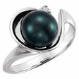 14K White Cultured Black Akoya Pearl & .03 CTW Natural Diamond Ring