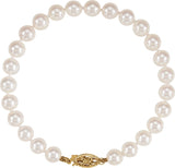 14K Yellow Cultured White Akoya Pearl 7" Bracelet