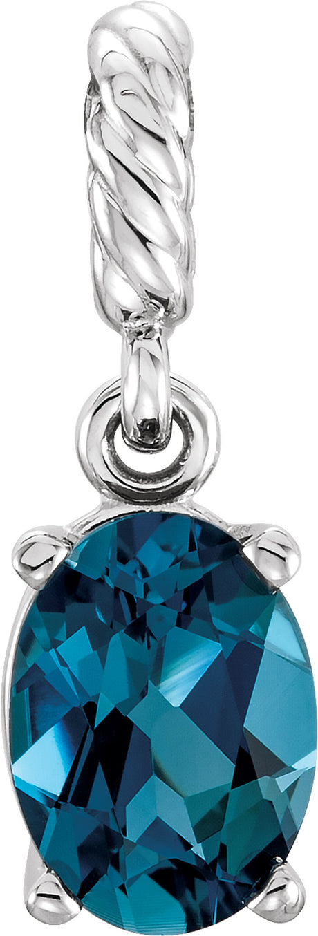 14K White Natural London Blue Topaz Rope Pendant